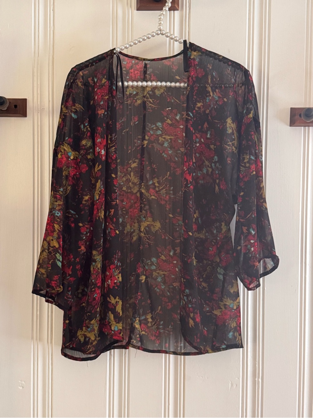 Source Unknown Black Sheer Floral Kimono Tunic